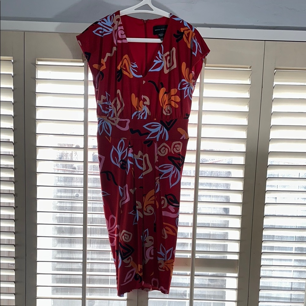 Donna Morgan Red Sheath Dress with Flutter Cap Sleeves